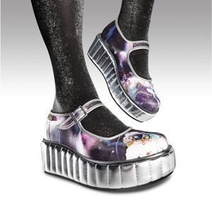 Chocolaticas Gravity Space Galaxy Silver Platform Mary Jane Shoes